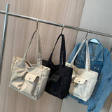 Casual Big Canvas Tote Bag for Women Solid Shoulder Handbag