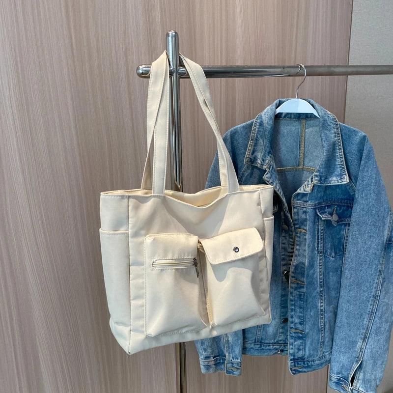 Casual Big Canvas Tote Bag for Women Solid Shoulder Handbag