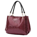 Women Crocodile Pattern Leather Shoulder Bag Large Capacity Tote