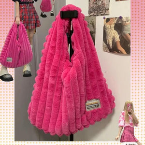 Fluffy Plush Wide Strap Shoulder Bag