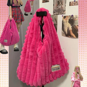Fluffy Plush Wide Strap Shoulder Bag