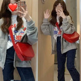 Small Red Leather Shoulder Bag Retro Crossbody Bag Women's Handbag