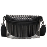 Woman Chest Bag Tassel Rivet Leather Large Capacity Shoulder Crossbody Bag