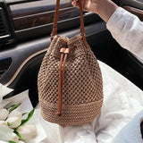 Straw Bucket Shoulder Bag Drawstring Crossbody Bag
