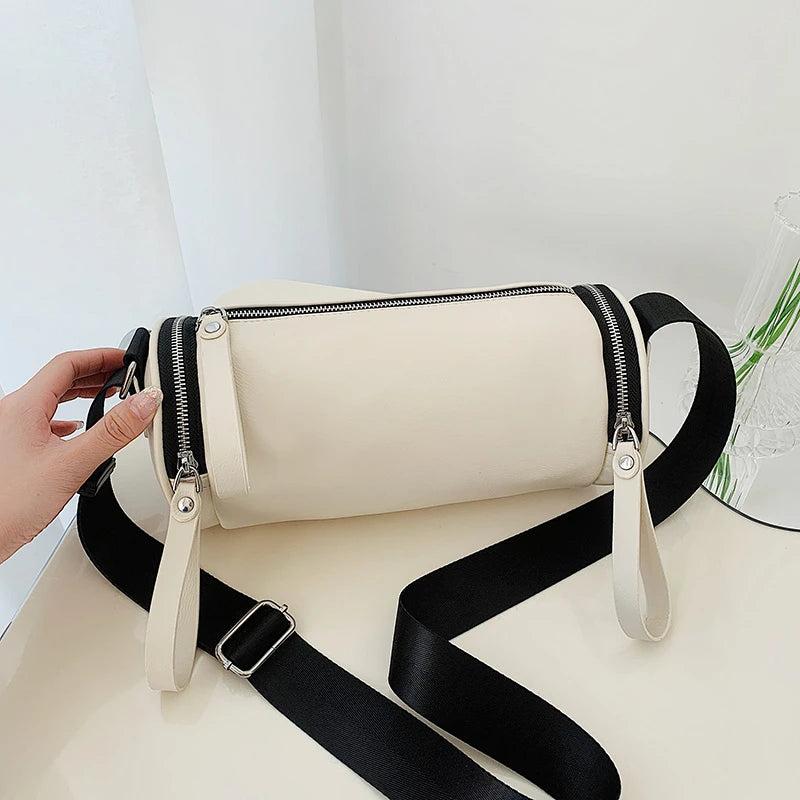 Women's Leather Shoulder Bag Soft Crossbody Bags Cylindrical Sac