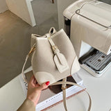 Patchwork Bucket Leather Crossbody Bag for Women