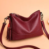 Vintage Tassel Crossbody Handbag Soft Leather Bucket Tote