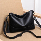 Vintage Tassel Crossbody Handbag Soft Leather Bucket Tote