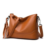 Vintage Tassel Crossbody Handbag Soft Leather Bucket Tote