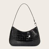 Purple Crocodile Pattern Leather Shoulder Bag