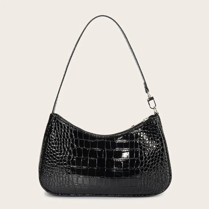 Purple Crocodile Pattern Leather Shoulder Bag