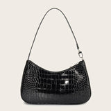Purple Crocodile Pattern Leather Shoulder Bag