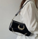 Moon Lock Shoulder Handbag Women Leather Underarm Bag