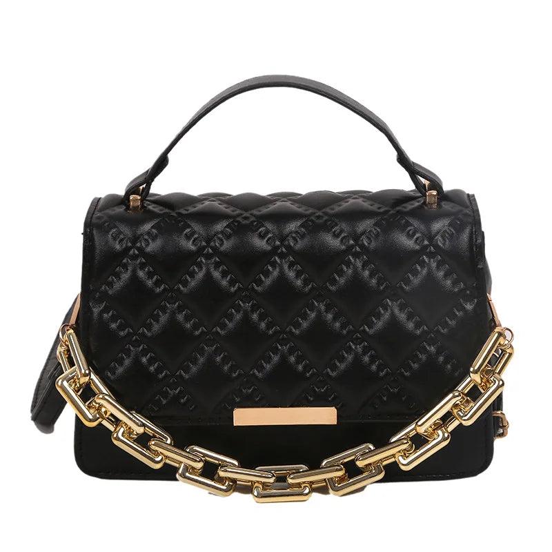 Red Brown Quilted Chain Shoulder Bag Leather Women'S Handbag