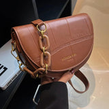 Retro Chains Saddle Bag Flap Shoulder Crossbody Handbag
