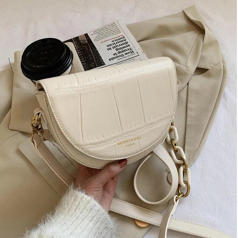 Retro Chains Saddle Bag Flap Shoulder Crossbody Handbag