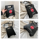 Caution Letter Sign Crossbody Bag Women Handbag Small Square Shoulder Tote