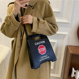 Caution Letter Sign Crossbody Bag Women Handbag Small Square Shoulder Tote