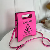 Caution Letter Sign Crossbody Bag Women Handbag Small Square Shoulder Tote