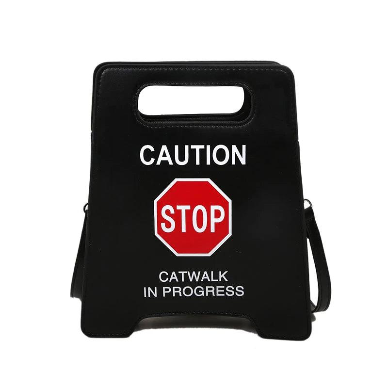 Caution Letter Sign Crossbody Bag Women Handbag Small Square Shoulder Tote