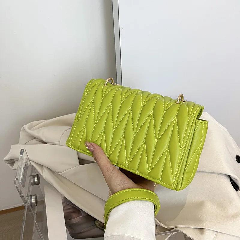 Autumn Women's Lingge Thread Handbag Chain Shoulder Bag