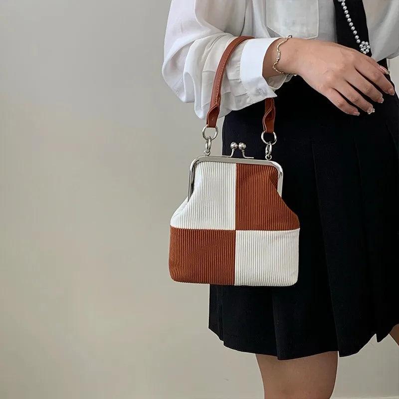 Corduroy Checkerboard Bag Women's Shoulder Messenger Handbag