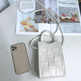 Women Weave Phone Messenger Bag PU Leather Handbag Shoulder Bag