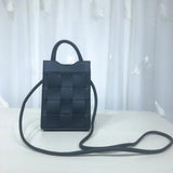 Women Weave Phone Messenger Bag PU Leather Handbag Shoulder Bag