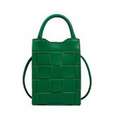 Women Weave Phone Messenger Bag PU Leather Handbag Shoulder Bag