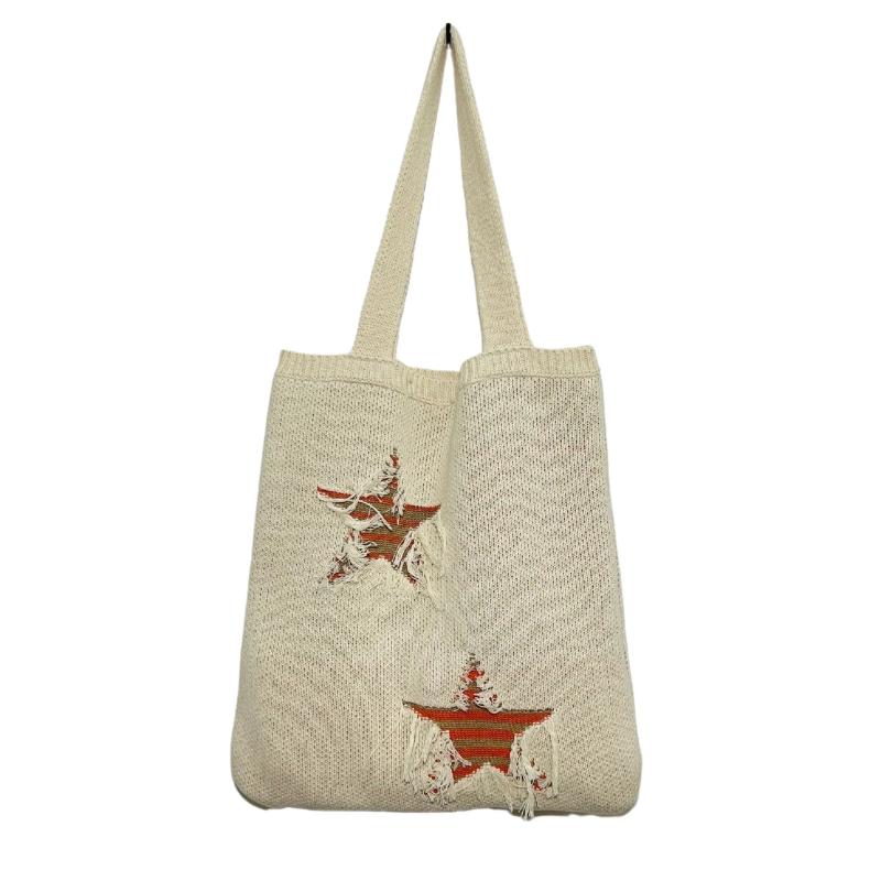 Casual Knitted Star Pattern Women Shoulder Bags Wollen Lady Handbags