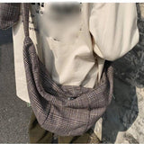 Plaid Dumpling Bag Canvas Shoulder Bag Retro Style Casual Tote Bag