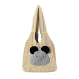 Faux Fur Plush Shoulder Bag with Bear Embroidery