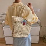Straw Woven Hollow Out Shoulder Bag For Women Large Capacity Bohemian Beach