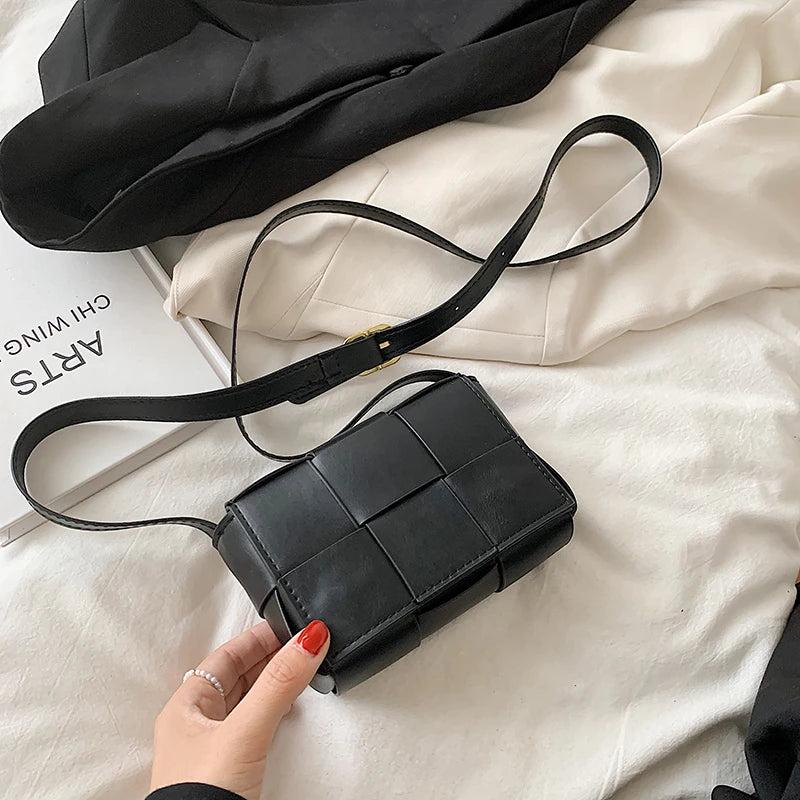 Small Green Weave Crossbody Bag Female Handbags Ladies Flap Bag