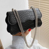 Small Stone Pattern Shoulder Bag Chains Cross Body Solid Handbag Female Sac