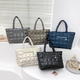 Plaid Casual Tote Feather Down Shoulder Bag Female Hand Bags
