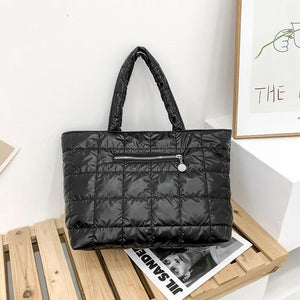 Plaid Casual Tote Feather Down Shoulder Bag Female Hand Bags