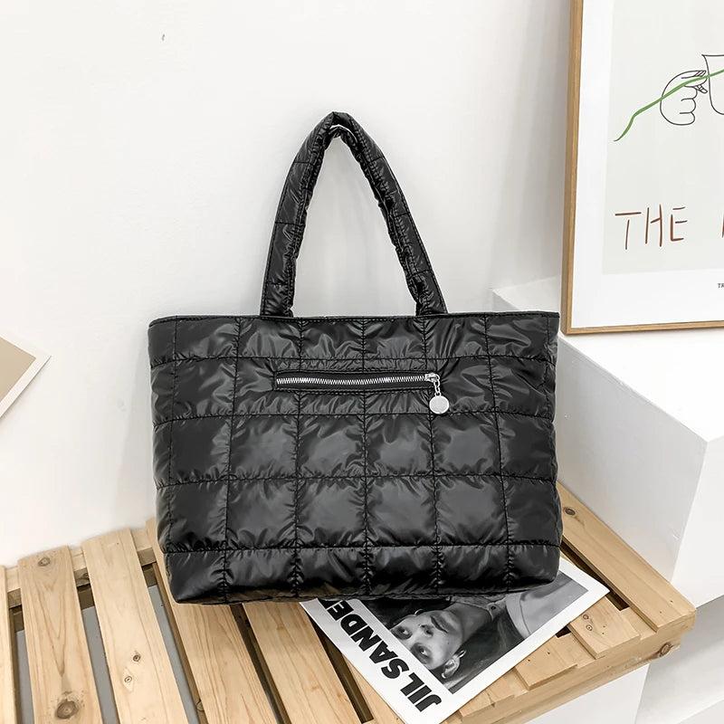 Plaid Casual Tote Feather Down Shoulder Bag Female Hand Bags