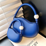 Women Half Moon Axillary Bags PU Leather Green Orange Crossbody Bags