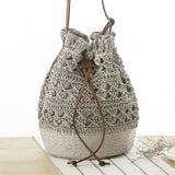 Straw Drawstring Beach Bucket Bag Women Handbags Woven Shoulder Bag