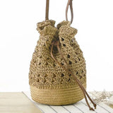 Straw Drawstring Beach Bucket Bag Women Handbags Woven Shoulder Bag