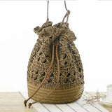 Straw Drawstring Beach Bucket Bag Women Handbags Woven Shoulder Bag