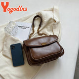 Vintage PU Leather Shoulder Bag Chains Handbag Tote