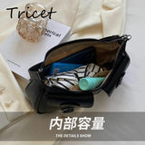 Retro Buckle Women Underarm Bag PU Leather Zipper Female Shoulder Bags Pocket