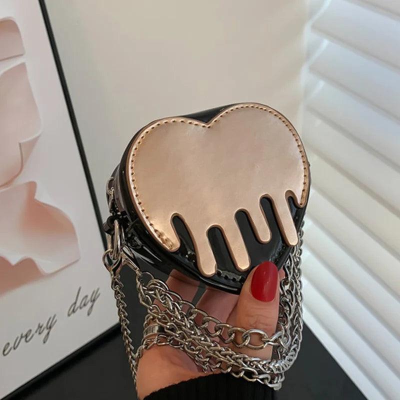 Women Love Heart Shape Evening Clutch Mini Purse, Chain Crossbody Bag