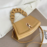 Retro Woven Lock Buckle Shoulder Handbag with Detachable Strap