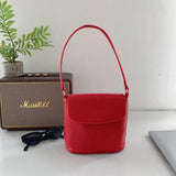 Red Shoulder Bag Retro Bucket Messenger Crossbody Tote Handbag