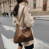 Vintage Brown Boston Shoulder Bags for Women Soft Leather Messenger Handbag
