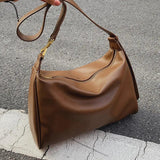 Vintage Brown Boston Shoulder Bags for Women Soft Leather Messenger Handbag