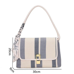 Canvas Shoulder Bag for Women with Scarf Handle Autumn Handbags